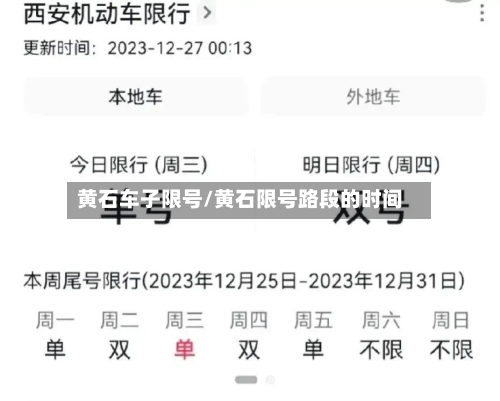 黄石车子限号/黄石限号路段的时间